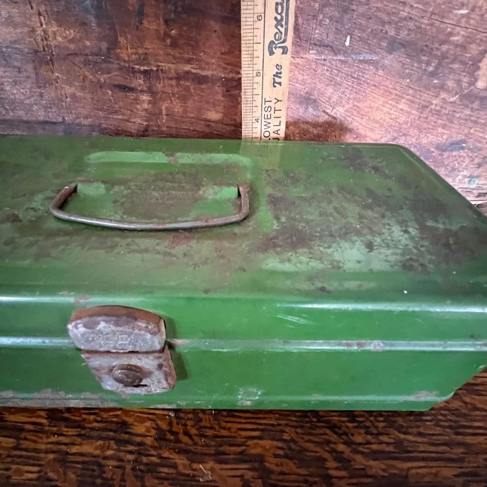 Vintage Climax Green Metal Toolbox Industrial Steel Storage Box Small Chest